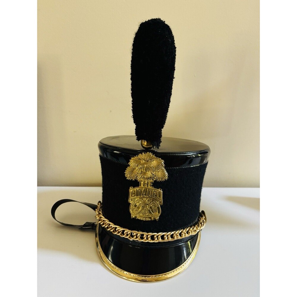 The Citadel Shako Hat Bayly Size 7 1/4 Black Gold Cadet Uniform Military